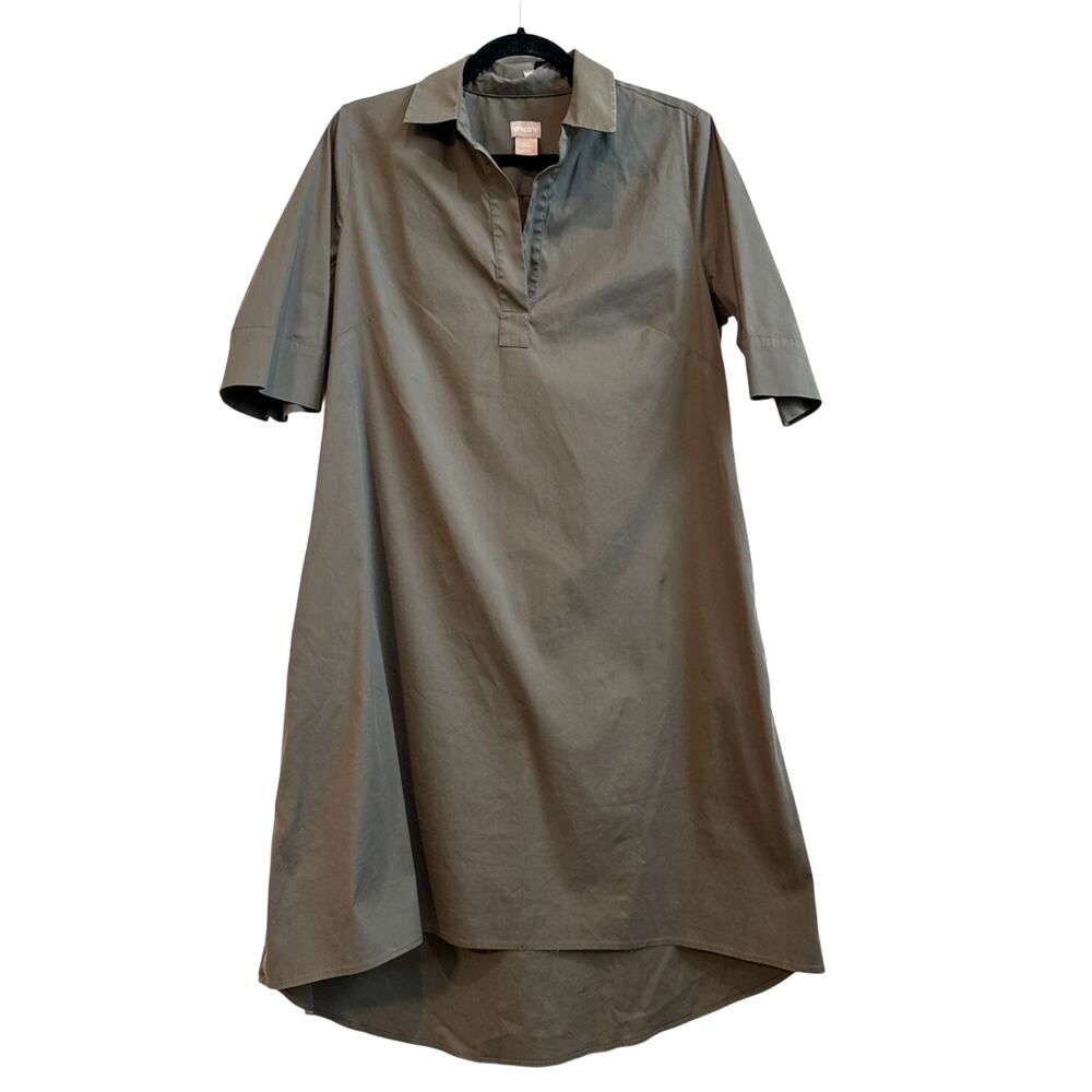 Chico’s Olive Green Collar V-Neck High- Low Shirt Dress